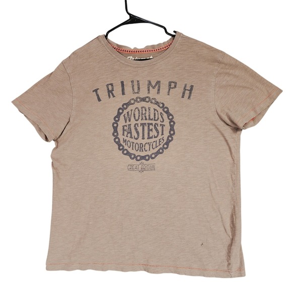 Vtg Triumph Motorcycles TShirt sz L Men Marled Lt Brown Single Stitch Graphic GB - Picture 1 of 14